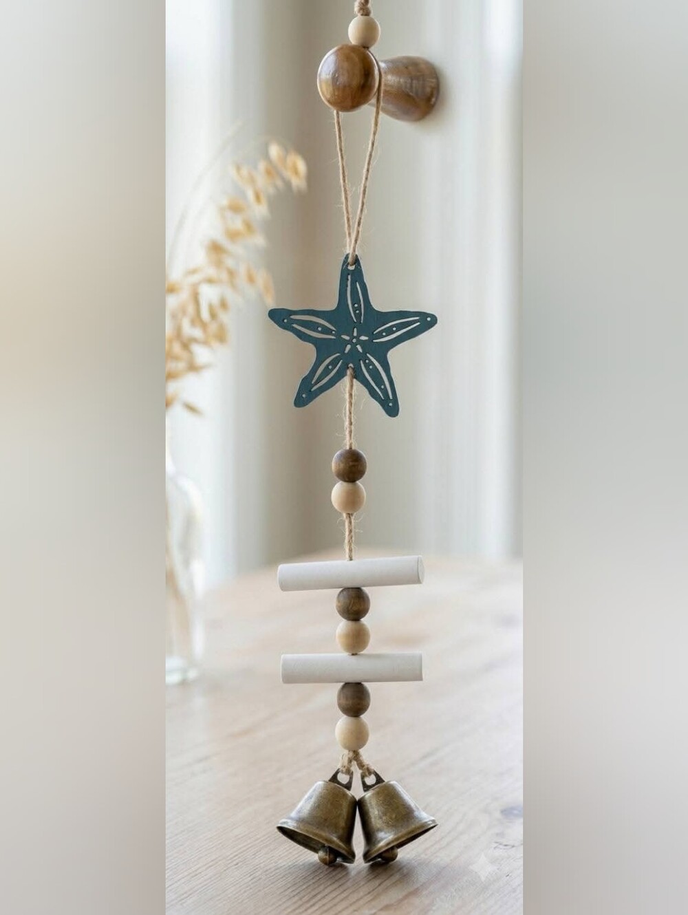 Coastal Starfish Hanging Ornament with Bells - Teal